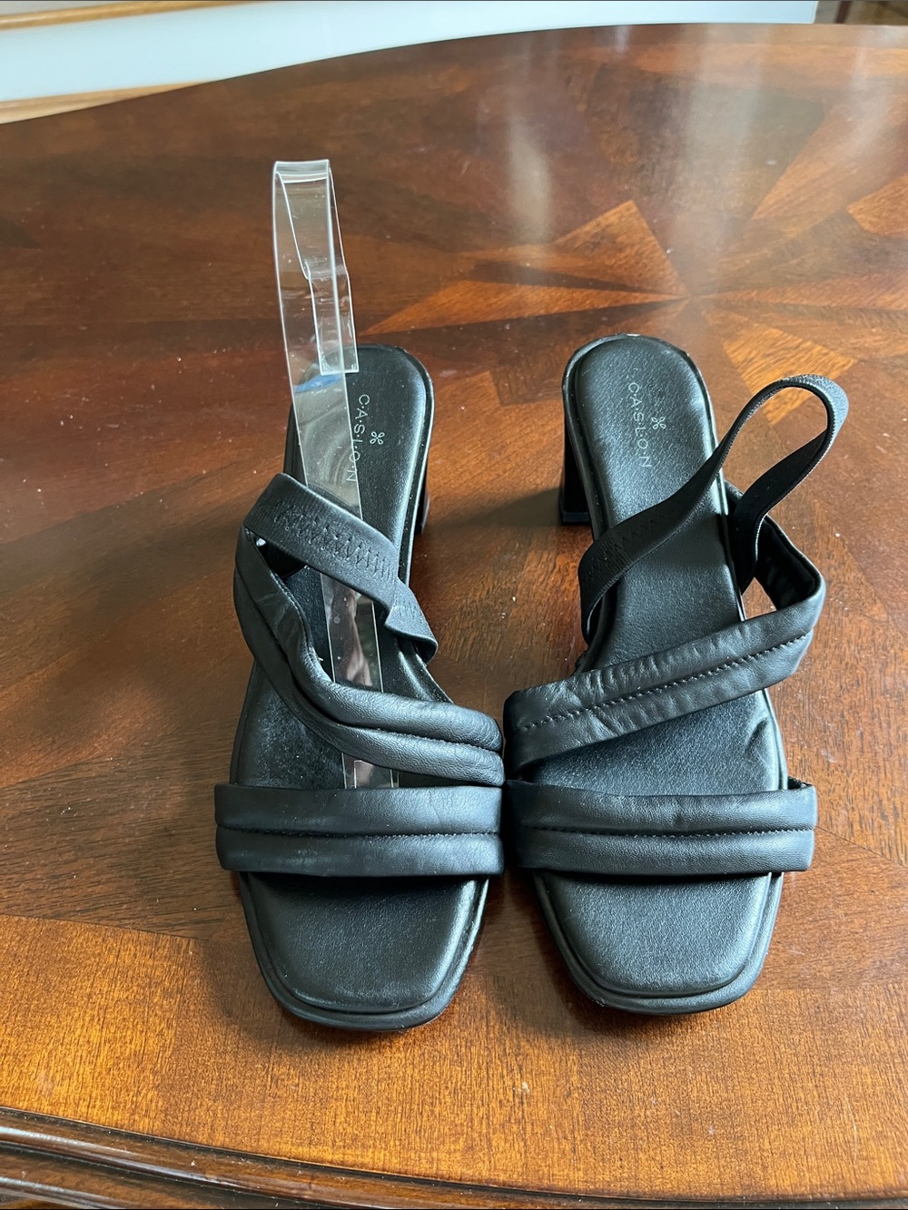 Caslon Black Padded Strap Low Block Heel Sandals